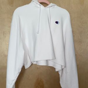 White Cropped Champion Hoodie